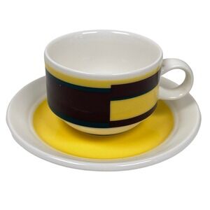 Villeroy & Boch Cup Saucer Set Luxembourg Geometric Yellow Brown Art Deco Design